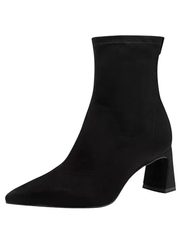 Tamaris Stiefeletten mit Trichterabsatz in Black, Größe 37 - Stiefeletten in Velours-Optik mit modernem Trichterabsatz, abgerundeter Schuhspitze für hohen Tragekomfort und strukturierter Sohle für sicheren Stand – ideal für vielseitige Anlässe.