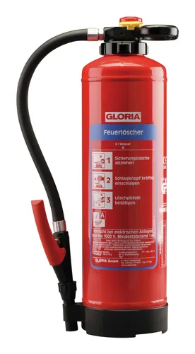 Gloria Wasser Aufladefeuerlöscher WH 9 PRO - Effizienter Wasserlöscher mit 9 Litern Inhalt, ideal für die Brandbekämpfung von festen Stoffen und perfekt für den Einsatz im Haushalt.