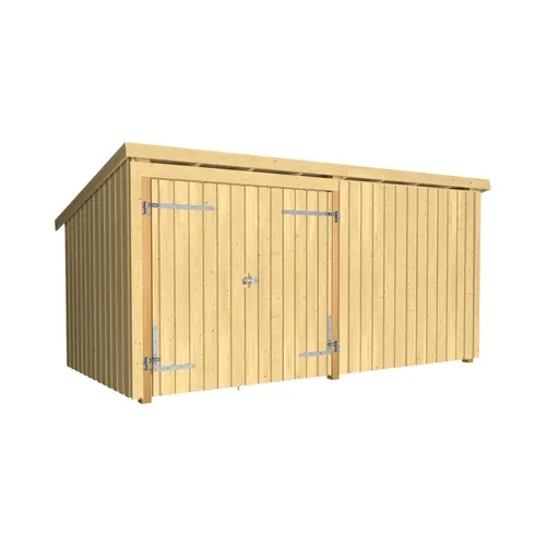 Plus Gartenhaus Nordic Multi 416 x 208 cm mit Doppeltür - Gartenhäuser: Robustes Gartenhaus mit großzügigem Raumangebot und eleganter Doppeltür für einfachen Zugang und viel Stauraum.