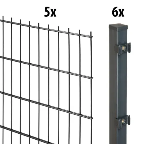 10m Doppelstabmattenzaun Standard H: 183cm anthrazit mit Pfosten 40/40 - Robuster Stahlzaun mit einer Breite von 10 Metern und einer Höhe von 183 cm. Ideal für sicheren Sichtschutz und langlebige Nutzung im Garten. Einfache Montage erforderlich.