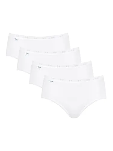 sloggi Damen Basic+ Midi 4P Slip, White, 42 - Funktionsunterwäsche: 4er Pack Midi Slips aus weicher Baumwolle und hochwertigem LYCRA für optimalen Tragekomfort und Bewegungsfreiheit.