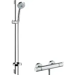 hansgrohe Brause Set Croma 100 Multi 27085000 - Duschsystem mit 90 cm Stange Unica C, inklusive Handbrause und Thermostat für ein komfortables Duscherlebnis