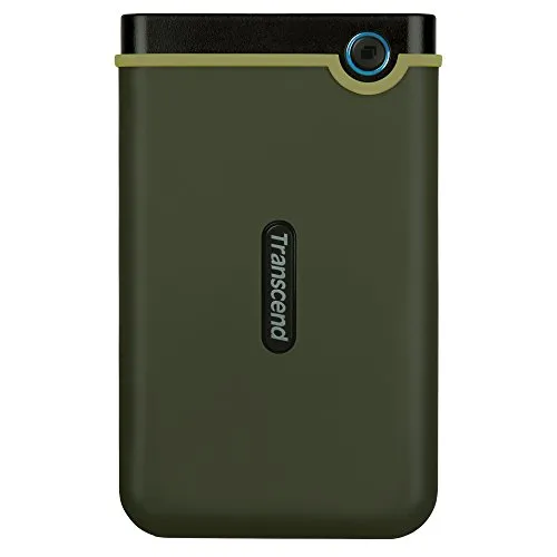 Transcend TS2TSJ25M3G - 2TB externe Festplatte, Backup-Funktion per Knopfdruck, stoßfest und mit praktischer Schutzhülle