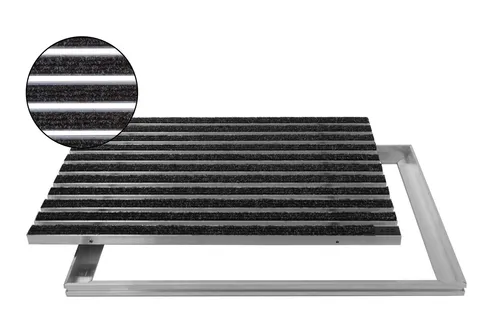 ACO Eingangsmatte Vario mit Aluminiumrahmen 60x40cm - Anthrazit - Rutschfeste ACO Eingangsmatte aus strapazierfähigem Rips, ideal für Innen- und überdachte Außenbereiche. Mit Aluminiumrahmen für eine einfache, ebenerdige Montage und optimalen Schmutz- und Feuchtigkeitsaufnahme.