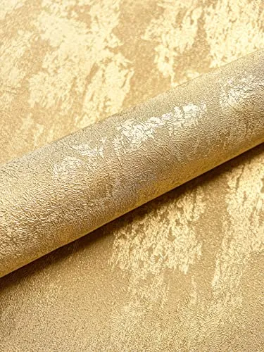 NEWROOM Gold Vliestapete - Glänzende Metallic Tapete für modernes Ambiente - Tapeten, edle goldene Vliestapete in Betonoptik, lichtbeständig und einfach zu verarbeiten. Inklusive Tapezier-Ratgeber für perfekte Ergebnisse!