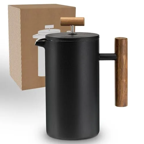 LAMBDA COFFEE® CALDERA Thermo French Press Edelstahl I 0,6 Liter - 3 Tassen I 3 Größen erhältlich I Doppelwandig: Hält lange Warm I Kaffeepresse | Kaffeebereiter | Schwarz