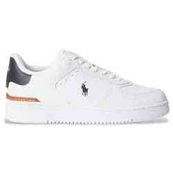 Polo Ralph Lauren Weiße Logo-Lederturnschuhe für Herren - Sneaker aus hochwertigem Leder mit marinen Logo-Details, ideal für lässige Outfits und den täglichen Komfort. Schnürverschluss für perfekten Halt.