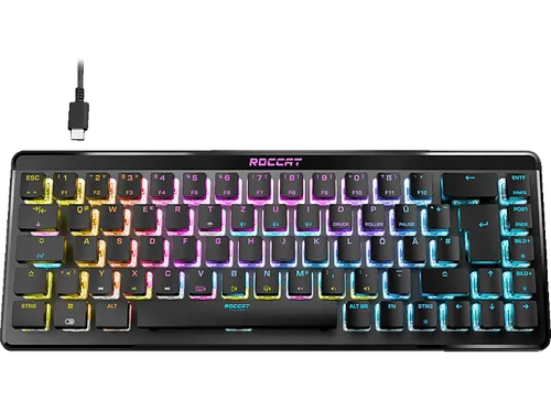 ROCCAT Vulcan II Mini Air, kabellose Gaming Tastatur - 65 % Mini-Formfaktor mit Stellar Wireless und TITAN II optischen Schaltern für ultraschnelle Reaktion. Eloxierte Aluminiumplatte für Haltbarkeit und lebendige AIMO™-RGB-Beleuchtung.