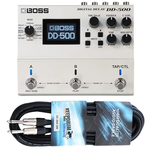 Boss Effektgerät DD-500 Digital Delay Pedal + keepdrum Gitarrenkabel