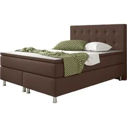 Inter Handels Boxspringbett Köln 140 x 200 cm, braun - Betten mit 7 Zonen Taschenfederkernmatratze für optimalen Komfort und perfekte Körperanpassung, ideal für erholsamen Schlaf.