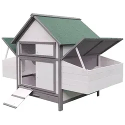 Mucola Hühnerstall Weiß - Geflügelstall mit 4 Nistplätzen - Kleintierkäfige, ideal für Outdoor-Nutzung mit 2 separaten Eiablagen, großem Fronteingang und herausziehbarer Kotschublade für einfache Reinigung.
