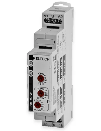 RELTECH Zeitrelais RMFR1 - Multifunktionsrelais mit 10 Funktionen - Zeitrelais für Hutschienen-Montage, vielseitig einsetzbar mit 10 Funktionen und hoher Nennlast von 16 A, ideal für flexible Anwendungen in der Automatisierung.