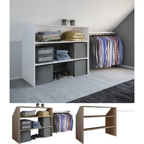 VCM Holz Kleiderschrank | Begehbares Kleiderregal für Dachschrägen - Kleiderschrank mit 3 Fächern und variabler Kleiderstange, perfekt für Dachschrägen. Maße ca. B. 90 x H. 100 x T. 50 cm - ein echtes Raumwunder für Ordnung und Übersicht.