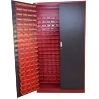 Jet-Line Kleinteileschrank Moldau in Anthrazit-Rot  120 cm Breit Inclusive 340 Stapelboxen