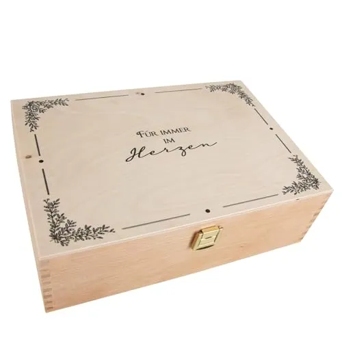 Logbuch-Verlag Trauerkiste Für immer im Herzen Erinnerungskiste Trauer Holzkiste als Geschenk für Trauernde Trauerkarten Aufbewahrungsbox 28 x 19,5 x 9 cm