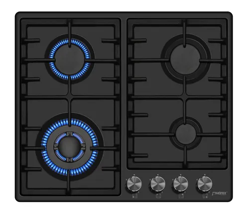 Phönix Germany Gas-Kochfeld PE-603T schwarz - Kochfeld für die moderne Küche, 4-flammig mit stufenloser Temperaturregelung und Zündsicherung für mehr Sicherheit beim Kochen.
