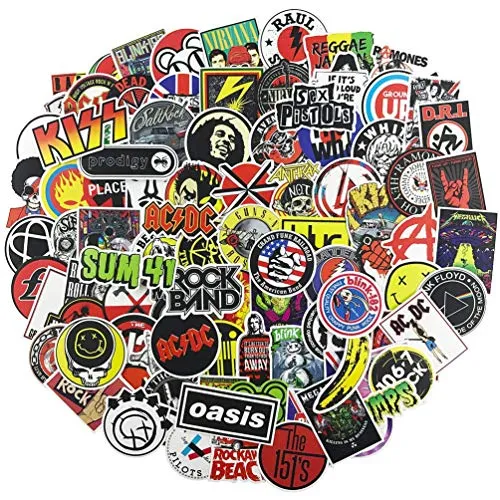 Band Aufkleber, 100 Stück Rock'n'Roll Musik Aufkleber, Vinyl wasserdicht Graffiti Decals für Laptop Gitarre Klavier Helm Skateboard Gepäck, Erwachsene und Jugendliche