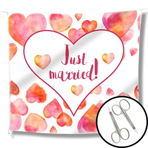 WeddingTree Hochzeitsherz zum Ausschneiden für das Brautpaar und 2 Scheren - Hochzeitsherz zum Ausschneiden Just Married - Laken Hochzeit - Spiel für das Brautpaar - Hochzeitsherz ausschneiden