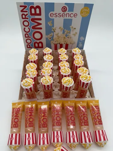 essence POPCORN BOMB Shiny Lipgloss - Limited Edition - Veganer Lipgloss mit glitzerndem Effekt für individuelle Looks. Inklusive austauschbarem Verschluss und 10 ml Inhalt für strahlende Lippen.