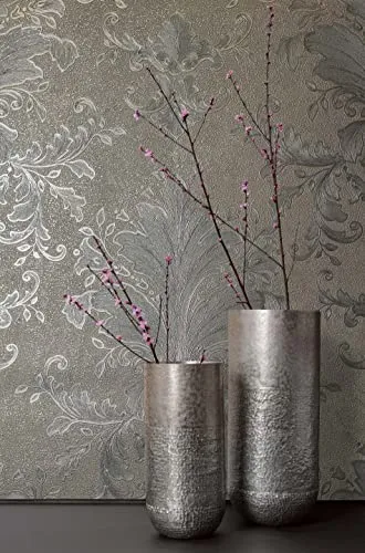 marburg Tapete Grau Beige Silber Vliestapete Barock Ornament für Schlafzimmer Wohnzimmer oder Küche Made in Germany Premium Qualität 10,05 x 0,53m 97268