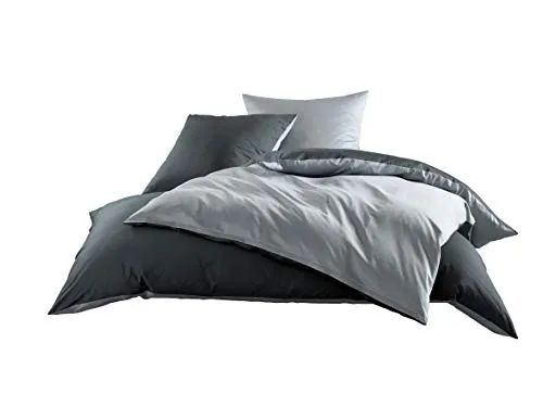 Bettwäsche mit Stil Mako Satin Baumwollsatin Wende Garnitur – 240x220 cm in Grau-Anthrazit - Hochwertige Mako Satin Baumwolle für luxuriösen Schlafkomfort. Mit praktischem YKK-Reißverschluss und nahtlosem Design. Oeko-Tex Standard 100 zertifiziert für geprüfte Qualität.