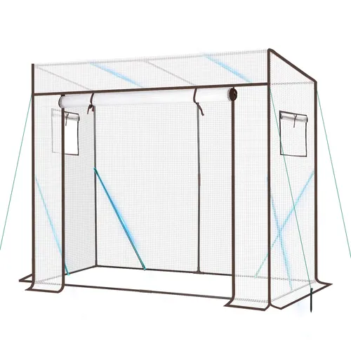 Sekey Gewächshaus Schrägdach - Begehbares Tomatenhaus 200x77x146/169cm - Gewächshaus mit 2 Fenstern und Reißverschlusstür, aus 140g/m² PE Plane, wasserdicht und wetterfest, ideal für den Anbau von Tomaten und anderen Pflanzen.
