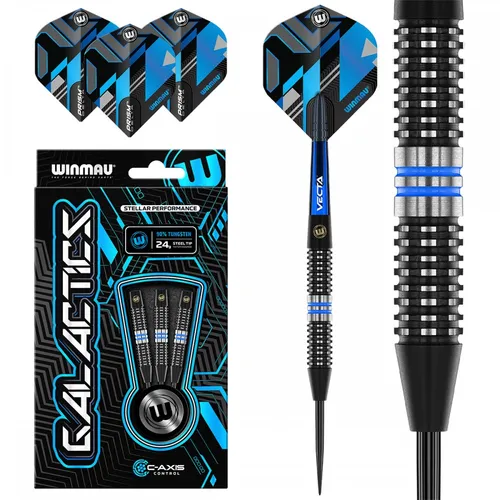 WINMAU Darts Galactics 24g - Professionelles Wolfram Dartpfeile-Set - Steel-Dartpfeile mit 90% Tungsten für optimale Balance und Präzision. Das Ripsaw Grip System sorgt für überlegene Kontrolle und ein beeindruckendes Spielerlebnis.
