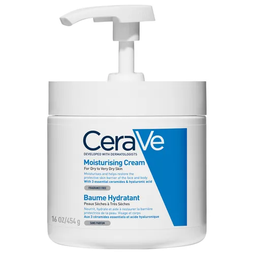 Cerave Feuchtigkeitscreme Pumpe 454 g - 24h Feuchtigkeitspflege mit Hyaluron und Ceramiden, ideal für trockene und sensible Haut