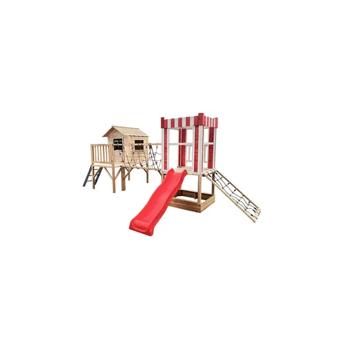 Home Deluxe Spielpark inkl. Rutsche WUNTERLAND Natur - 555 x 340 cm - Outdoor-Spielzeug für den Garten, bietet Spieltürme, eine Brücke und ein Kletternetz für Sicherheit und Spaß.