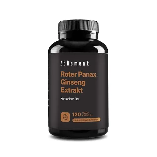 Panax Ginseng Extrakt – 50 mg Ginsenoside pro Kapsel, 2375 mg Gesamtpflanzenäquivalent – Vegan, Ohne Zusatzstoffe, Ohne Gentechnik – 120 Kapseln – Zenement