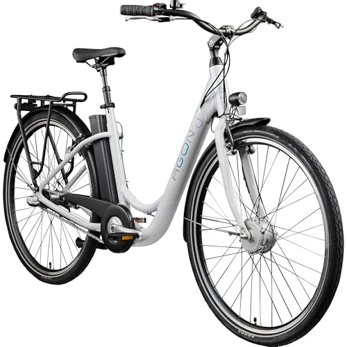 Agon E-Bike Cityrad Aurora - 3 Gang Pedelec für Damen und Herren - E-Bikes, komfortables Cityrad mit 374 Wh Akku, bis zu 115 km Reichweite, ideal für Alltag und Ausflüge. Genießen Sie müheloses Fahren mit dem leistungsstarken Frontmotor.