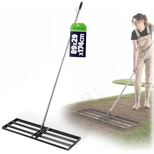 KADAX Rasenrakel 89x29cm mit Stiel - Rechen für Rasenpflege: Langlebig aus Metall mit Korrosionsschutz, ideal zum Nivellieren und Fördern des Graswachstums.