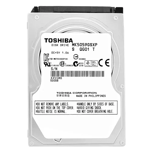 Toshiba 500GB MK5059GSXP Festplatte - Interne Festplatte mit 500 GB Speicher, 5400 RPM und niedrigem Geräuschpegel, ideal für Laptops und PCs.