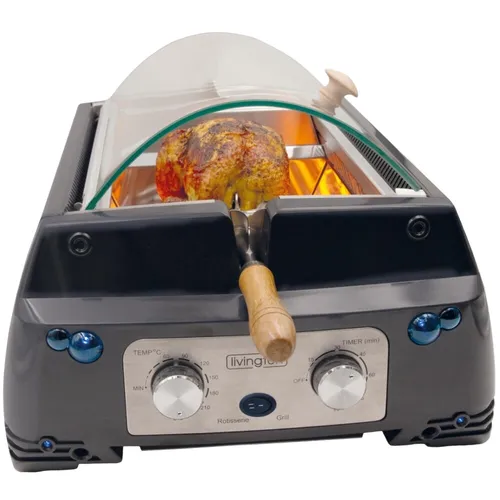 LIVINGTON Tischgrill Rotisserie Chef - 1780 W, 2in1 Dreh-Plattengrill in schwarz, rauch- und geruchsarm für saftigen Grillgenuss