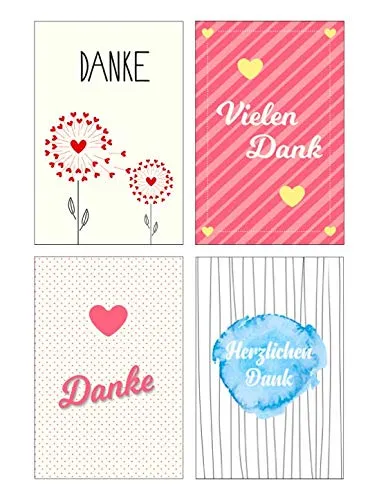 Stück Premium Dankeskarten (Klappkarten) mit 4 Umschlägen, Danke, Dankeschön, Karten, Dankekarten, Hochzeit, Geburt, Baby, Taufe, Abschied, Geburtstag, Jubiläum 4