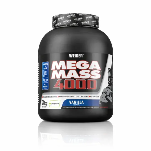 Weider Mega Mass 4000 - Weight Gainer Pulver mit 48g Protein - Mehrkomponenten Proteine mit über 800 kcal pro Portion, ideal für effektiven Muskelaufbau und hohe Kalorienaufnahme, angereichert mit Kreatin für optimale Leistung.