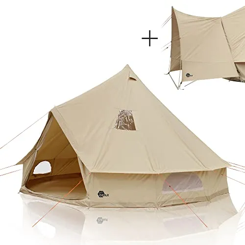 yourGEAR Zelt Desert 8 Pro - UV50+ Baumwolle Camping Tipi - Tipizelt für 8 Personen, mit schützendem Vordach und UV50+ Schutz, ideal für komfortables Camping im Freien.