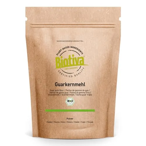 Guarkernmehl Bio 500g - Guarbohne - Premium cps - höchste Bindekraft - für Eis, Saucen, Suppern, Desserts - veganes Bindemittel und Gelatineersatz - zertifiziert und abgefüllt in Deutschland - Biotiva