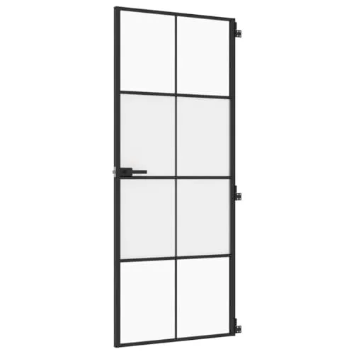 vidaXL Innentür Schlank Schwarz 83x201,5 cm - Moderne Innentür aus robustem Hartglas und Aluminiumrahmen, ideal für stilvolle Raumübergänge und optimale Lichtdurchlässigkeit bei gleichzeitigem Schutz der Privatsphäre.