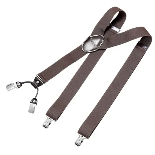 DonDon Hosenträger Herren extra stark dunkelbraun 3,5 cm Hosenträger Herren breit mit brauem Leder in Y-Form lang - Starke Clips passend für Anzug Jeans Chinos Vintage Rockabilly Suspenders