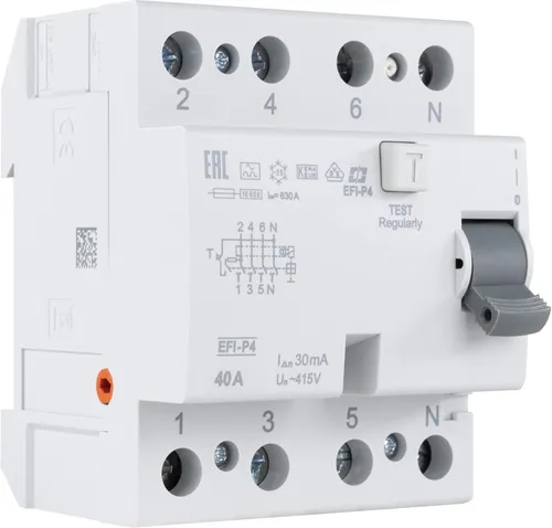 REV FI Schutzschalter (RCCB) 4-polig, Höhe 68mm, 40A, 30mA, 4TE, 415VAC, weiss