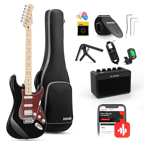 Donner DST-200 E-Gitarre mit Tremolo und Coil Split - E-Gitarre für Rechtshänder mit Solid Body, 6-saitig und 22 Bünden. Inklusive Gigbag, ideal für Einsteiger und erfahrene Spieler, die Vielseitigkeit suchen.