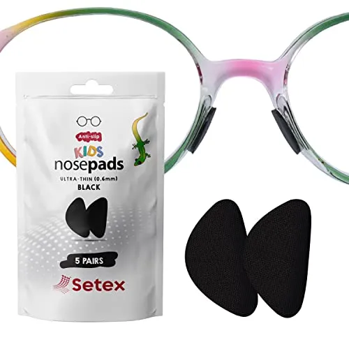 Setex Gecko Grip 0.6mm Anti Slip Eyeglass Nose Pads for Kids (5 Black Pair) USA Made, 2000 Innovative Microstructured Fibers per Nose Pad, 0.6mm x 6mm x 10.88mm