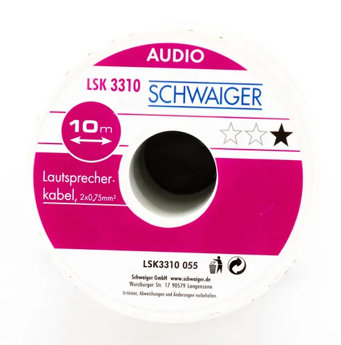 Schwaiger Lautsprecher Kabel Spule Transparent 2 x 0,75mm² 10m Boxen Speaker 227
