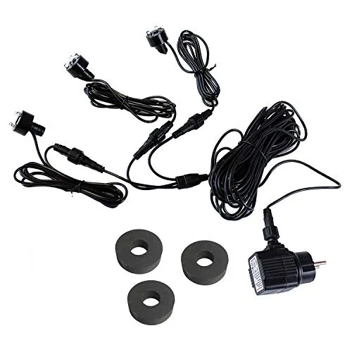 Arnusa Springbrunnenbeleuchtung 3er Set mit LED und 10m Kabel - Brunnenzubehör mit 3er Set LED Spots, ideal für Gartenbrunnen und Wasserspiele. Inklusive 10m Kabel und Netzteil für beeindruckende Lichtspiele.