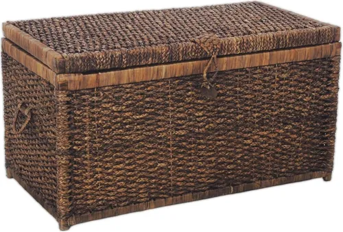 VIVANNO Wäschetruhe "Lea" aus Wasserhyazinthe - Stilvolle Wäschetruhe in Braun (84x45x45 cm) aus 100% natürlicher Wasserhyazinthe, ideal für Wäsche oder als dekorative Aufbewahrungslösung für jedes Zuhause.