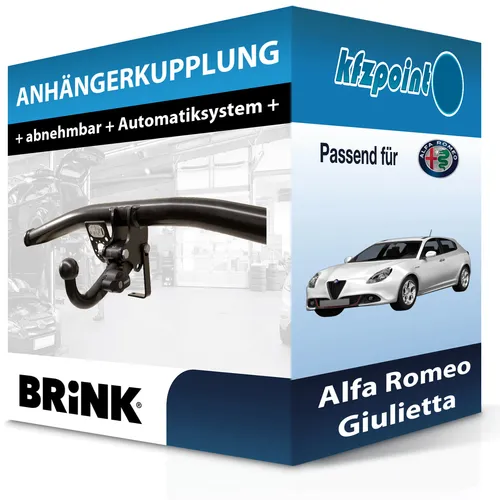 Brink Abnehmbare Anhängerkupplung für Alfa Romeo Giulietta 04.2010-jetzt - Anhängerkupplung von Brink, abnehmbar und ohne Eintragung in Fahrzeugpapiere. Maximale Anhängelast von 1500 kg für vielseitige Nutzung.