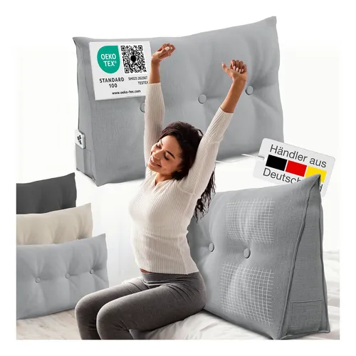 ELONEO Rückenkissen mit Seitenfach - Multifunktionales Lesekissen für Bett und Sofa - Praktisches Lesekissen mit abnehmbarem, waschbarem Bezug und praktischem Seitenfach für Utensilien. Ideal zur Unterstützung beim Lesen auf Sofa oder Bett.