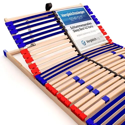 VARIO SLEEP BEST 42® Lattenrost aus 100% Buche - Hochwertiger Lattenrahmen mit 7-Zonen System, verstellbarem Kopfteil und 42 Federleisten. Ideal für Betten 140x200cm, extrem stabil bis 220kg belastbar und MADE IN GERMANY.