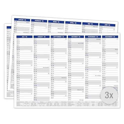 TOBJA Tafelkalender 2026 A4 Blau - 3er Pack Kalender 2026 mit Ferien & Feiertagen | Jahresplaner Wandkalender 2026 DIN A4 | 12-Monats Blattkalender im Set (3 Stück Papier)